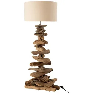 Comparateur de prix : J-Line Lampe + Abat-Jour Bois Flotte Naturel/Blanc Medium TU