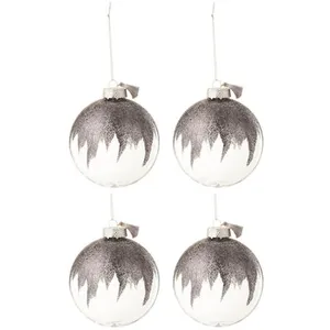 Comparateur de prix : J-Line Boite De 4 Boule De Noel Paillettes Mini Floches Gris Verre Transparent Large TU