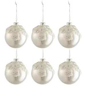 Comparateur de prix : The Perfect Piece J-Line Boite De 6 Boule De Noel Fleurs Verre Brillant Argent Small TU
