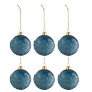 Comparateur de prix : J-Line Boite De 6 Boules De Noel Givrees Ver Mat Bleu Small TU