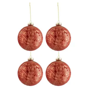 Comparateur de prix : J-Line Boite De 4 Boules De Noel Velours Verre Antique Bordeaux/Or Large TU