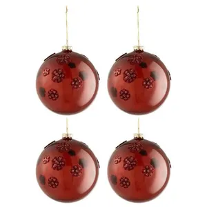 Comparateur de prix : J-Line Boite De 4 Boules De Noel Fleurs Verre Burgundy Large TU