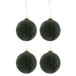 Comparateur de prix : J-Line Boite De 4 Boules De Noel Motifs Velours Verre Vert Fonce Medium TU