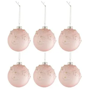 Comparateur de prix : J-Line Boite De 6 Boules De Noel Fleurs Verre Opale Rose Clair Small TU
