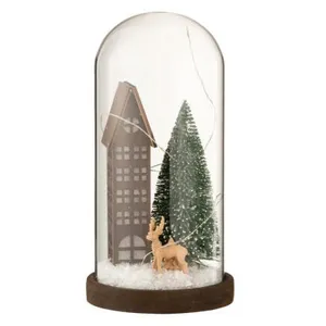 J-LINE Cloche Déco Led En Verre "maison" 27cm Marron pas cher