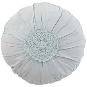 Comparateur de prix : Paris Prix Coussin Rond Déco Dentelle 40cm Bleu