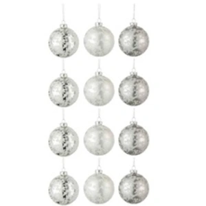 Comparateur de prix : J-Line Lot de 12 Boules de Noël "Mat Givré" 8cm Gris & Blanc