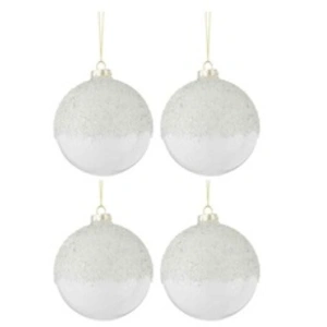 Comparateur de prix : J-Line Boite De 4 Boules De Noel Haut Givres Verre Transparent Blanc Medium TU