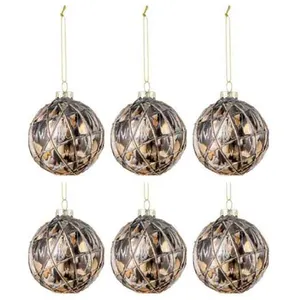 Comparateur de prix : J-Line Boite De 6 Boules De Noel Cordes Verre Noir/Bronze/Gris Small TU