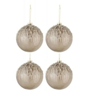 J-Line Boite De 4 Boules De Noel Perles Paillettes Verre Gris Large TU
