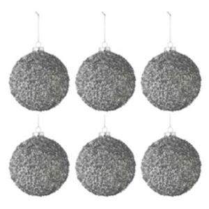 Comparateur de prix : J-Line Boite De 6 Boules De Noel Paillettes Verre Fume Gris Small TU