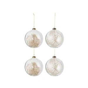 Comparateur de prix : J-Line Boite De 4 Boules De Noel Boule Ronde 2+2 Pampas Seches Verre Transparant Large TU