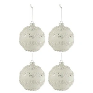 Comparateur de prix : J-Line Lot de 4 Boules de Noël "Lignes Paillettes" 10cm Blanc