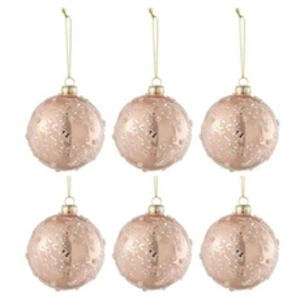 Comparateur de prix : J-Line Lot de 6 Boules de Noël "Givre Paillettes" 8cm Rose Clair