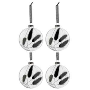Comparateur de prix : J-Line Boite 4 Boules De  Noel Rond Plat Fleur Sechee Noir Verre Transparent Medium TU