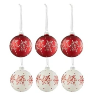 Comparateur de prix : J-Line Lot de 6 Boules de Noël "Flocons de Neige" 8cm Blanc & Rouge