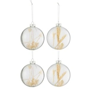 Comparateur de prix : J-Line Boite 4 Boules De Noel 2+2 Brindilles Sechees Beige Verre Transparent Large TU