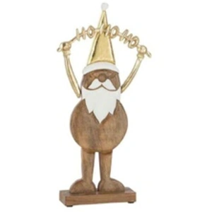 J-Line Pere Noel Hohoho Sur Base Bois Or Small TU pas cher