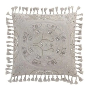 Comparateur de prix : Paris Prix Coussin Velours à Pompons Marocain 45x45cm Gris