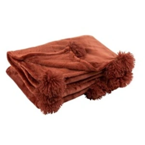 Comparateur de prix : Plaid Déco à Pompons Polyes 130x170cm Marsala