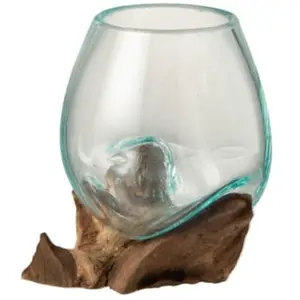 J-LINE Vase Déco sur Pied "Gamal" 13cm Transparent