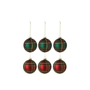 Comparateur de prix : J-Line Boite De 6 Boules De Noel Quadrille Verre 3 Rouge/3 Verte Small TU