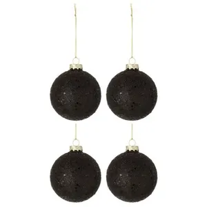 J-Line Boite De 6 Boules De Noel Etoiles Verre Noir Medium TU