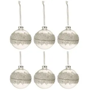 Comparateur de prix : J-Line Boite De 6 Boules De Noel Glace Diamant Lignes Verre Transparent Small TU