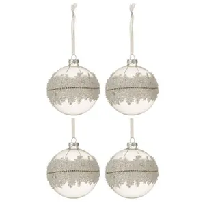 Comparateur de prix : J-Line Boite De 4 Boules De Noel Glace Diamant Lignes Verre Transparent Medium TU
