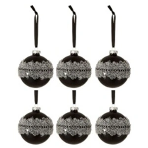 Comparateur de prix : J-Line Boite De 6 Boules De Noel Glace Diamant Lignes Verre Mat Noir Small TU