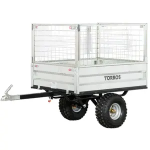 Torros - Remorque simple essieu 350kg benne galvanisée basculante 1200x850x300 mm + réhausses AHR350G pas cher