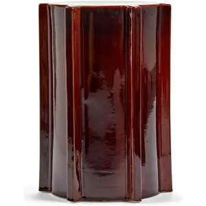 Table d'appoint géométrique en grès laqué brun foncé 31,3x45,4 cm Pawn...