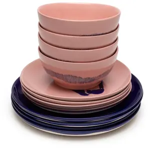 Set de vaisselle 12 pièces en grès bleu et rose Feast - Serax