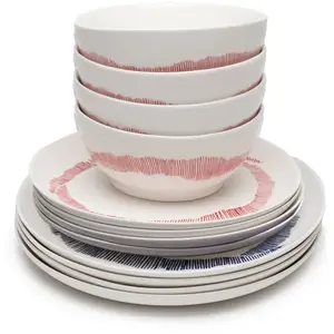 Set de vaisselle 12 pièces en grès blanche rayures roses Feast - Serax