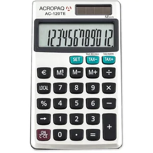 ACROPAQ - Calculatrice de Poche - Écran LCD 12 Chiffres, Double Alimentation, Mémoire, Extraction de Racine carrée, Convertisseur de devises, Fonction de contrôle et calcul de pourcentage - Gris pas cher