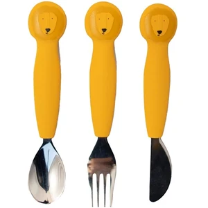 Comparateur de prix : Trixie Set De 3 Couverts En Silicone Et Acier Inoxydable Mr. Lion - Jaune