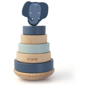 Trixie Tour empilable bébé avec Anneaux en Bois Mrs. éléphant Bleu pas cher
