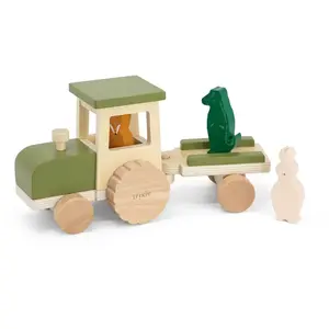 Tracteur en bois avec remorque - Bois FSC - Jouet enfant 18 mois - Trixie pas cher
