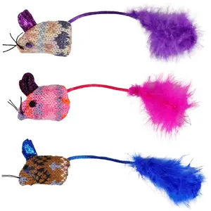 Jouet Chat - Flamingo lot de 3 Souris Mohair avec plumes Multicolore pas cher