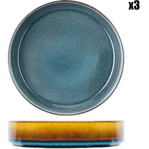 Comparateur de prix : Cosy & Trendy Lot de 3 Assiettes creuses en Porcelaine, bleu, D19,5 cm