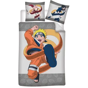 Parure housse de couette en coton 57 fils NARUTO gris 140x200 cm