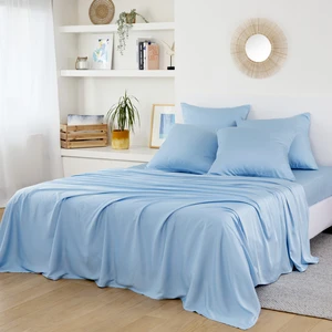 BAMBAW Drap Plat en Bambou - Bleu clair pas cher