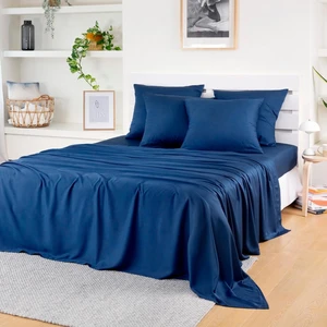 BAMBAW Drap Plat en Bambou - Blue Marine pas cher