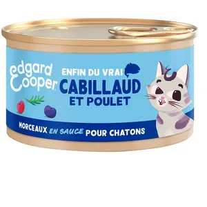 Comparateur de prix : Edgard & Cooper Morceaux Sauce Chaton Cabillaud & Poulet 85g