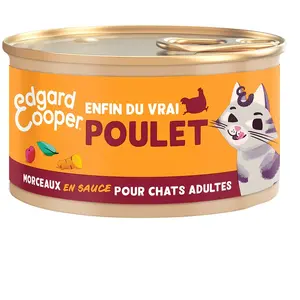 Comparateur de prix : Pâtée en morceaux pour les chats adultes au poulet 85g Edgard cooper