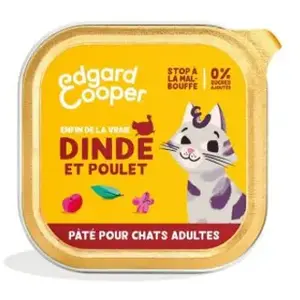 Comparateur de prix : Pâtée pour chat adulte dinde et poulet 85g Edgard Cooper