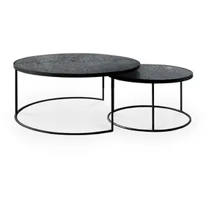 ETHNICRAFT set de 2 tables basses NESTING (Charcoal - Miroir antique e...