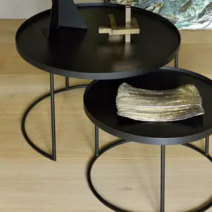 2 tables basses en métal à plateau rond 93 cm - Ethnicraft Accessories pas cher