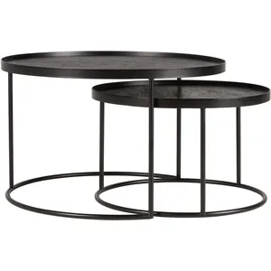 2 tables basses gigognes en métal à plateau rond 62 cm - Ethnicraft Ac... pas cher