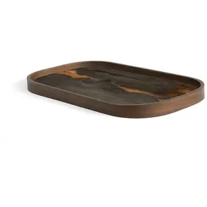 Plateau de service ovale en verre Bronze Organic 24x42 cm - Ethnicraft... pas cher
